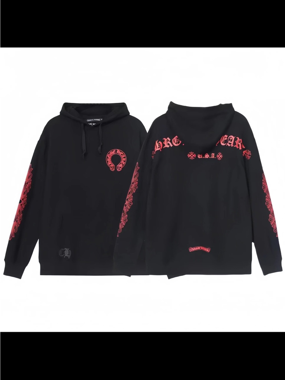 Chrome Hearts Black Crewneck Sweatshirt with Red Floral Prints